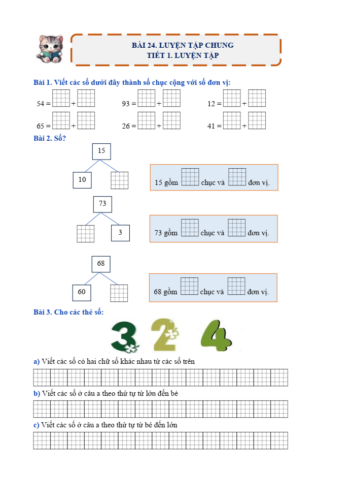 Bài tập hàng ngày Toán lớp 1 Bài 24: Luyện tập chung | Kết nối tri thức