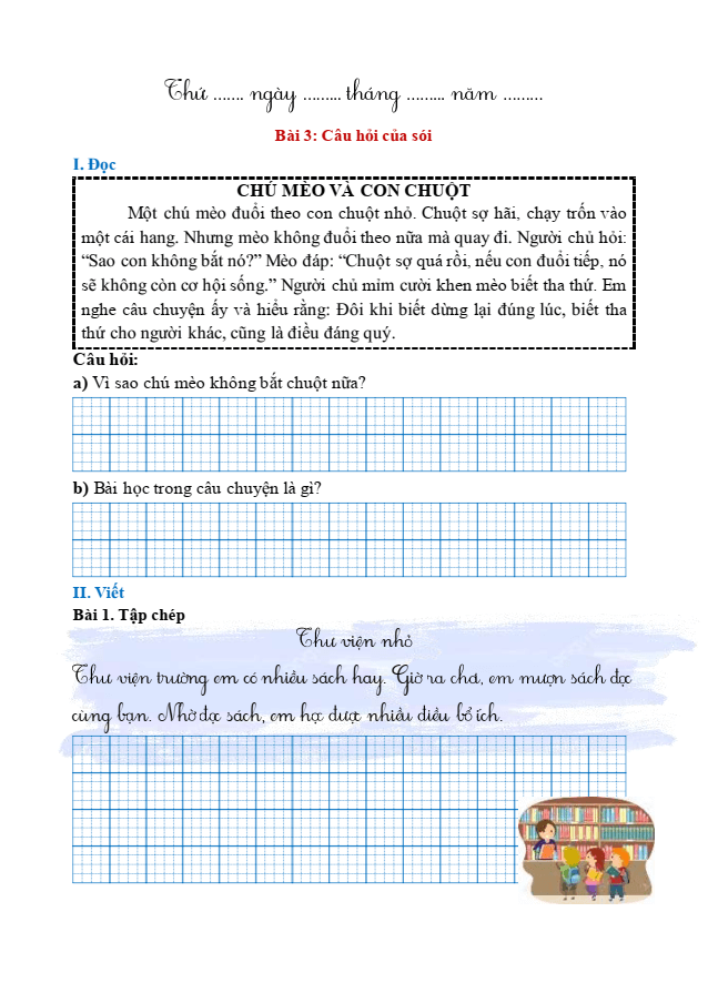 Bài tập hàng ngày Tiếng Việt lớp 1 Bài 3: Câu hỏi của sói | Kết nối tri thức