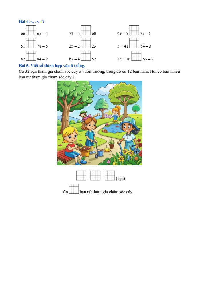 Bài tập hàng ngày Toán lớp 1 Bài 31: Phép trừ số có 2 chữ số cho số có 1 chữ số | Kết nối tri thức