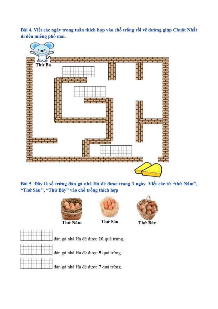 Bài tập hàng ngày Toán lớp 1 Bài 35: Các ngày trong tuần | Kết nối tri thức