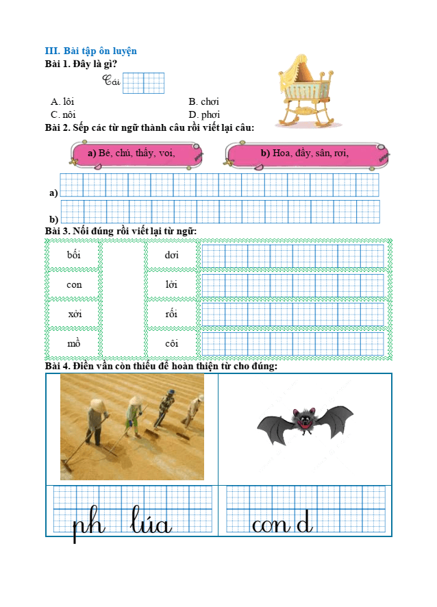 Bài tập hàng ngày Tiếng Việt lớp 1 Bài 39: oi, ôi, ơi | Kết nối tri thức