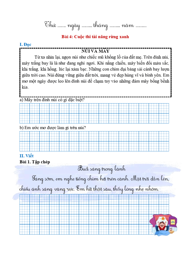 Bài tập hàng ngày Tiếng Việt lớp 1 Bài 4: Cuộc thi tài năng rừng xanh | Kết nối tri thức