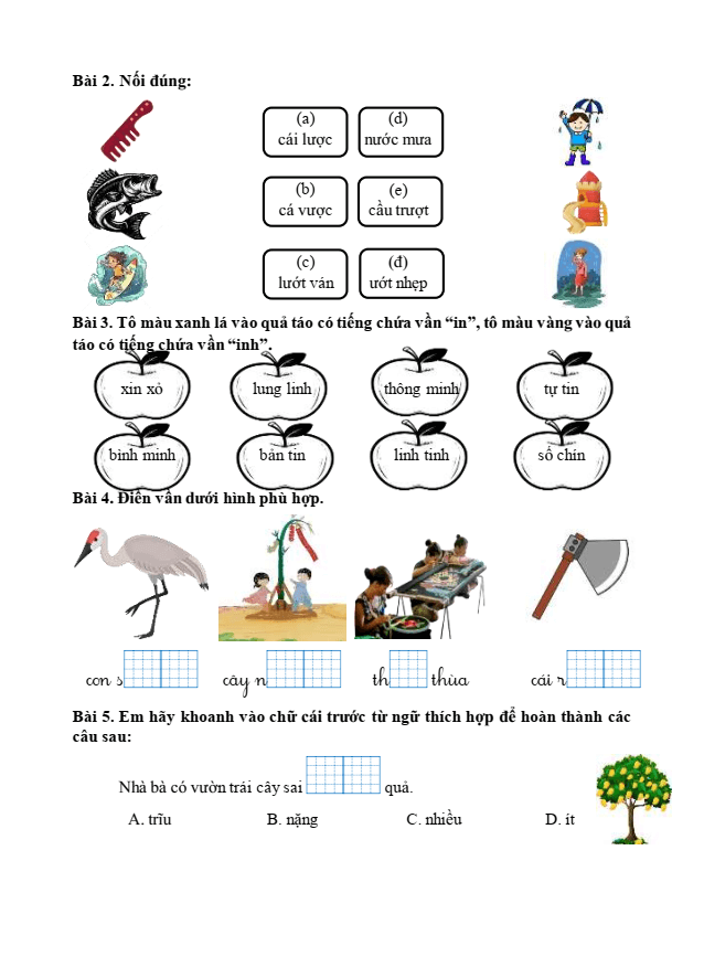 Bài tập hàng ngày Tiếng Việt lớp 1 Bài 4: Giải thưởng tình bạn | Kết nối tri thức