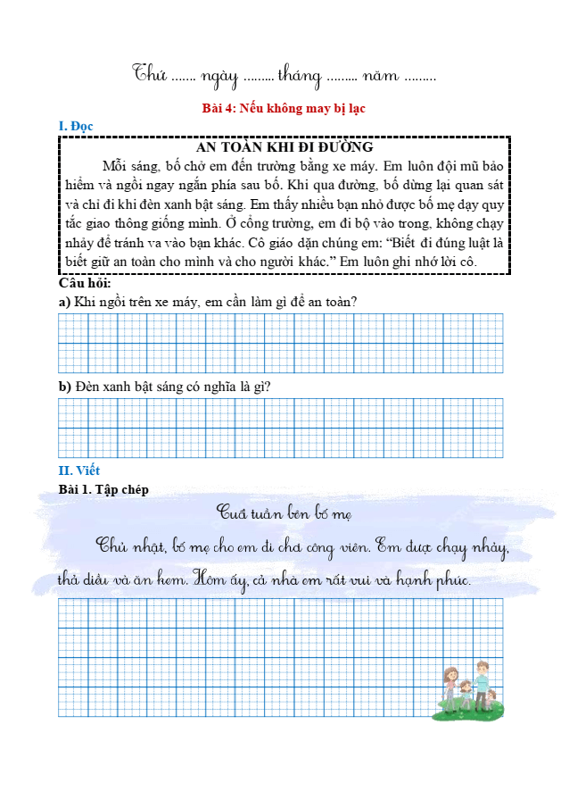 Bài tập hàng ngày Tiếng Việt lớp 1 Bài 4: Nếu không may bị lạc | Kết nối tri thức