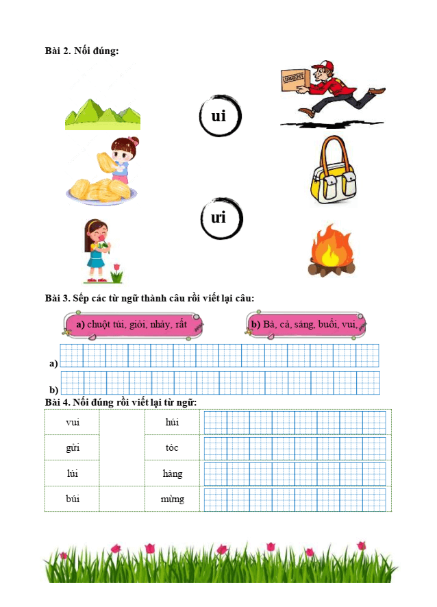 Bài tập hàng ngày Tiếng Việt lớp 1 Bài 41: ui, ưi | Kết nối tri thức