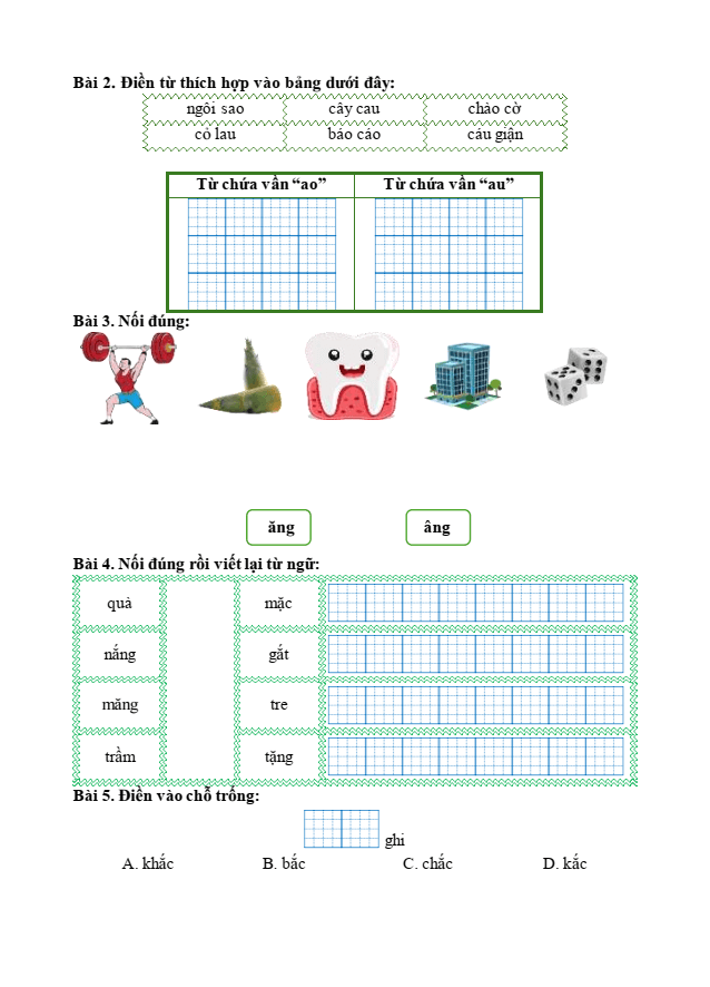 Bài tập hàng ngày Tiếng Việt lớp 1 Bài 5: Bác trống trường | Kết nối tri thức
