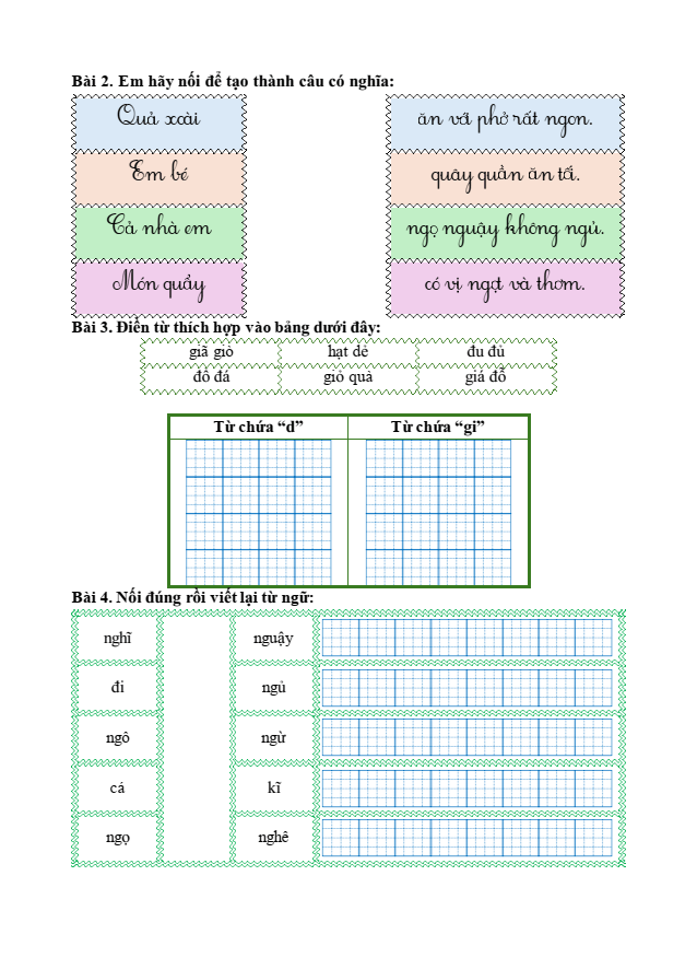 Bài tập hàng ngày Tiếng Việt lớp 1 Bài 5: Bữa cơm gia đình | Kết nối tri thức