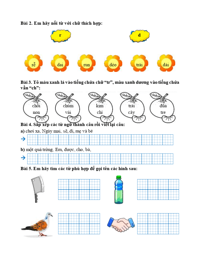 Bài tập hàng ngày Tiếng Việt lớp 1 Bài 5: Cây liễu dẻo dai | Kết nối tri thức