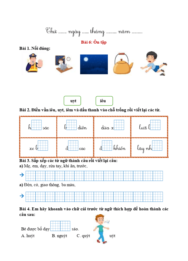 Bài tập hàng ngày Tiếng Việt lớp 1 Bài 6: Ôn tập trang 82 | Kết nối tri thức