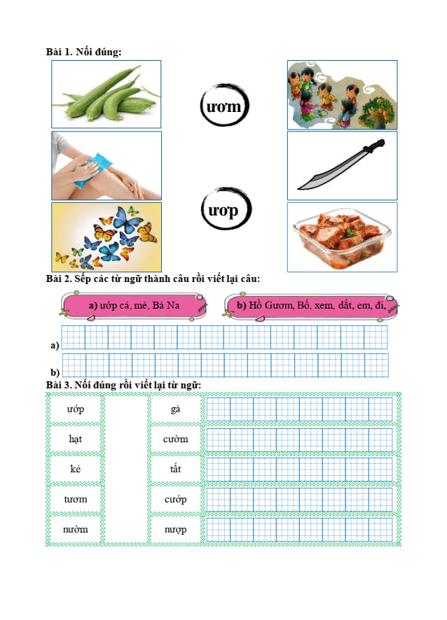 Bài tập hàng ngày Tiếng Việt lớp 1 Bài 72: ươm, ươp | Kết nối tri thức