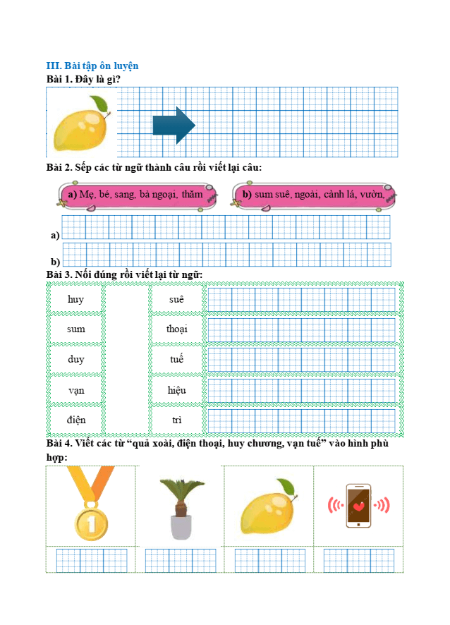 Bài tập hàng ngày Tiếng Việt lớp 1 Bài 77: oai, uê, uy | Kết nối tri thức