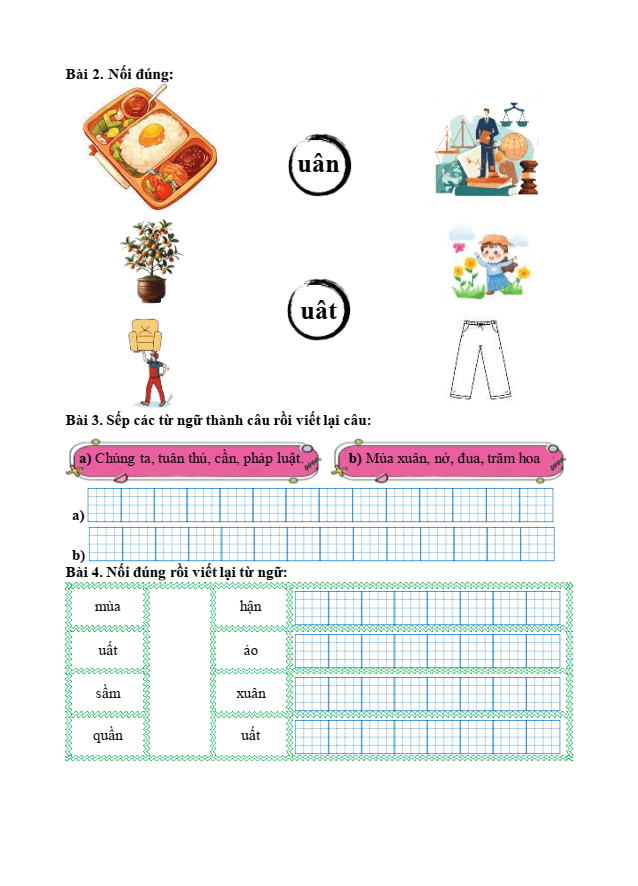Bài tập hàng ngày Tiếng Việt lớp 1 Bài 78: uân , uât | Kết nối tri thức
