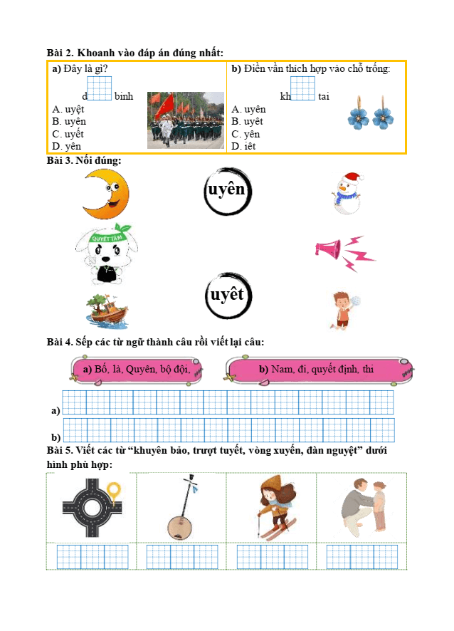 Bài tập hàng ngày Tiếng Việt lớp 1 Bài 79: uyên, uyêt | Kết nối tri thức