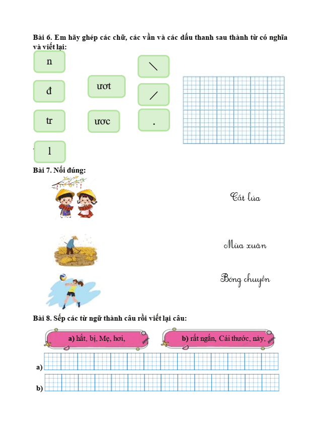 Bài tập hàng ngày Tiếng Việt lớp 1 Bài 8: Ôn tập trang 142 | Kết nối tri thức