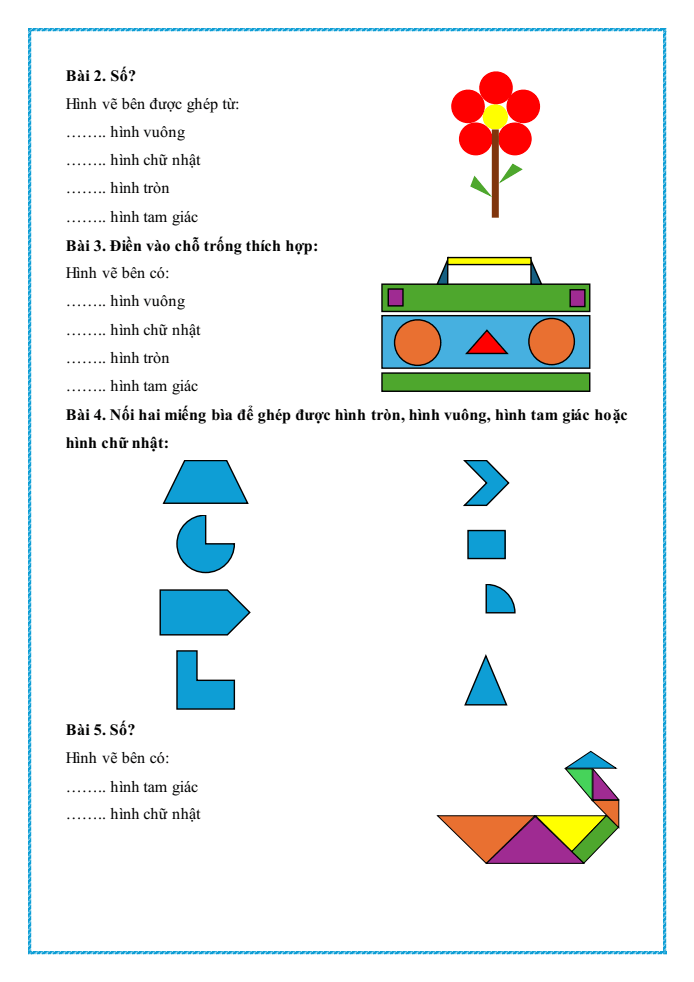 Bài tập hàng ngày Toán lớp 1 Bài 8: Thực hành lắp ghép, xếp hình | Kết nối tri thức