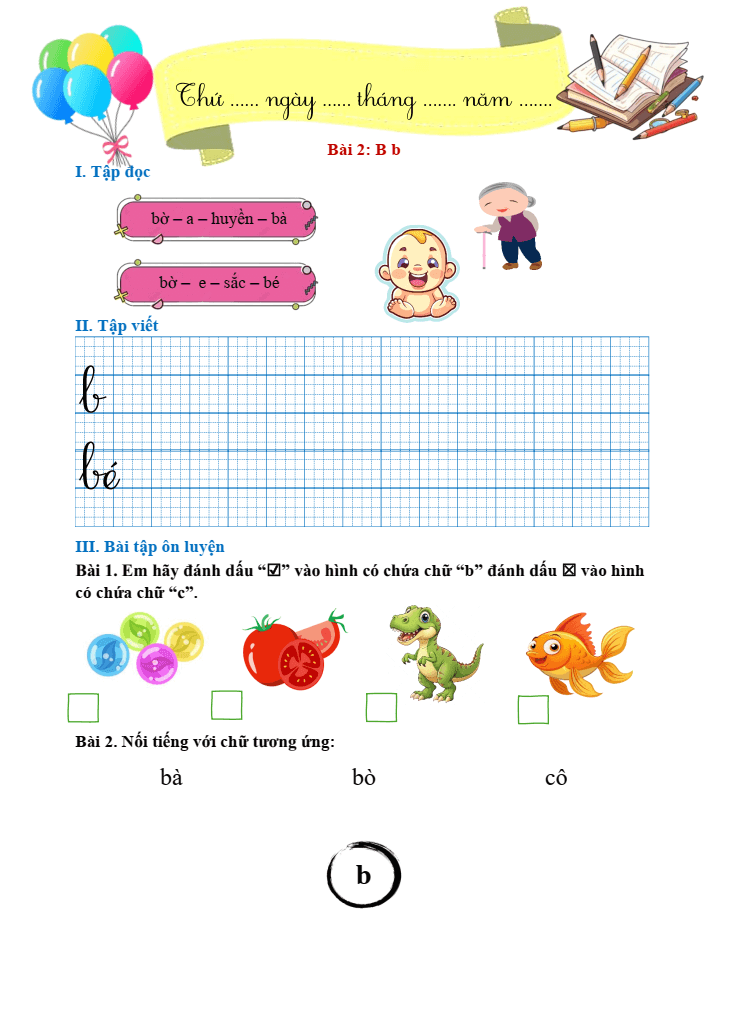 Bài tập hàng ngày Tiếng Việt lớp 1 Chân trời sáng tạo Học kì 1 (có lời giải)