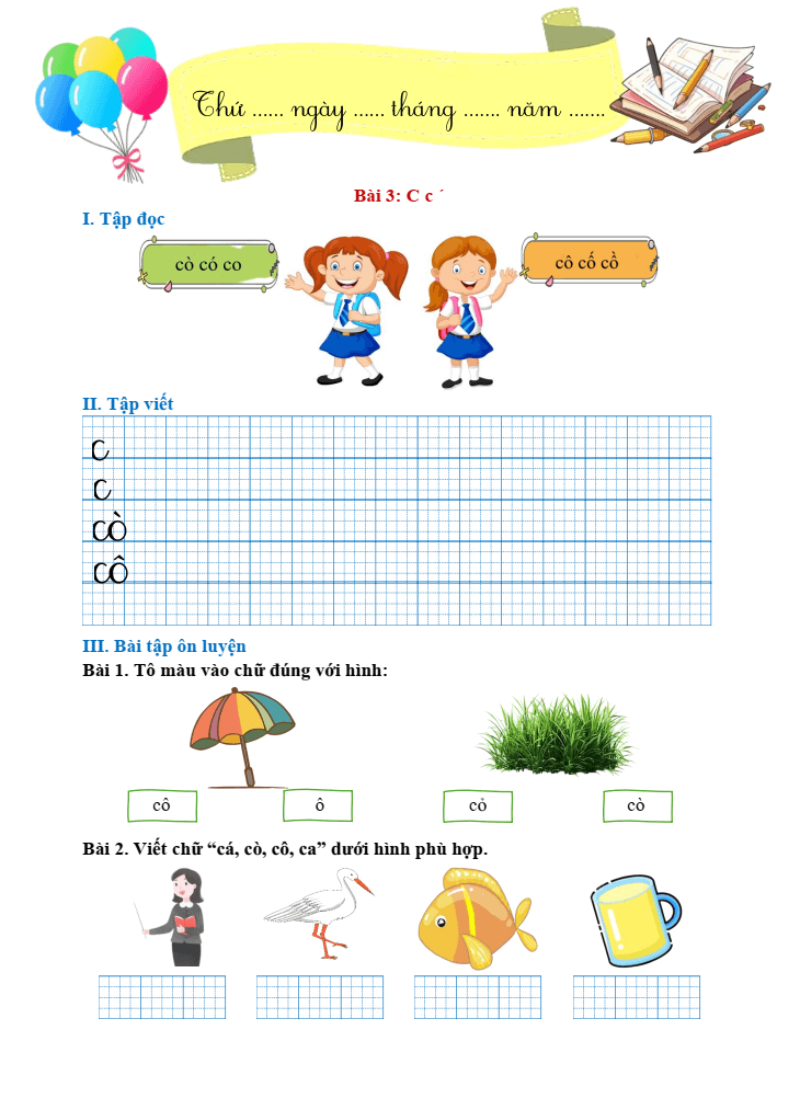 Bài tập hàng ngày Tiếng Việt lớp 1 Kết nối tri thức Học kì 1 (có lời giải)