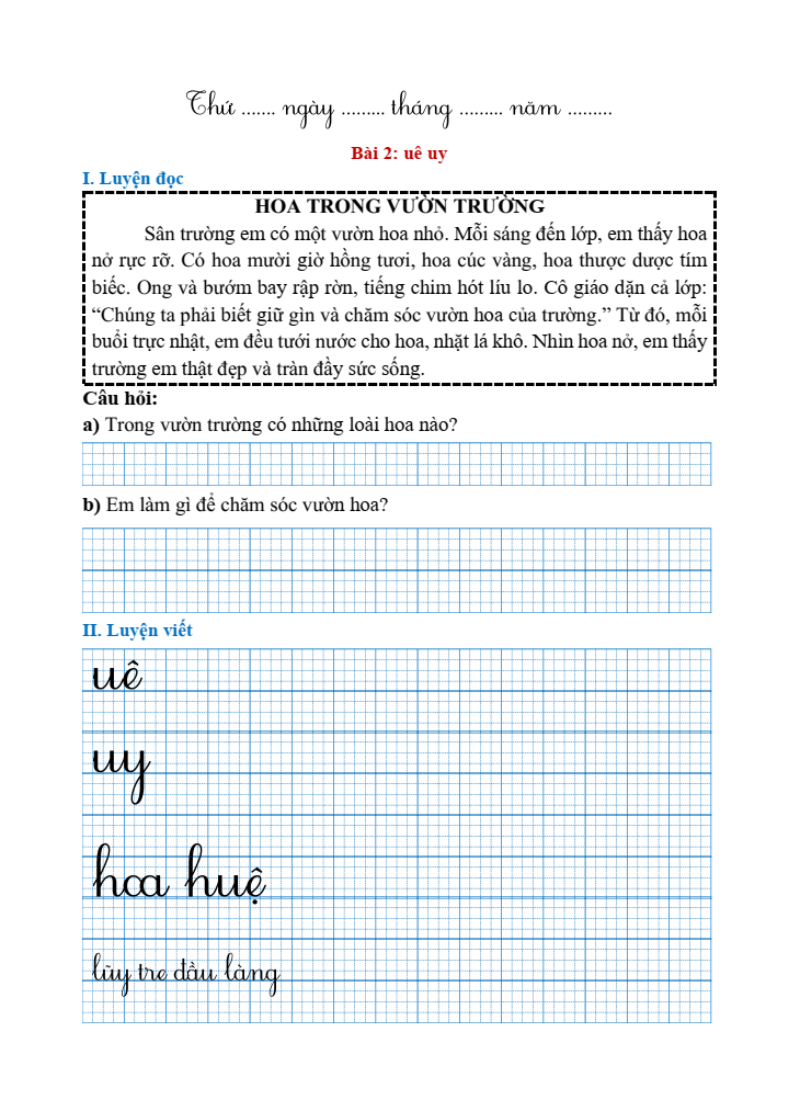 Bài tập hàng ngày Tiếng Việt lớp 1 Chân trời sáng tạo Học kì 2 (có lời giải)