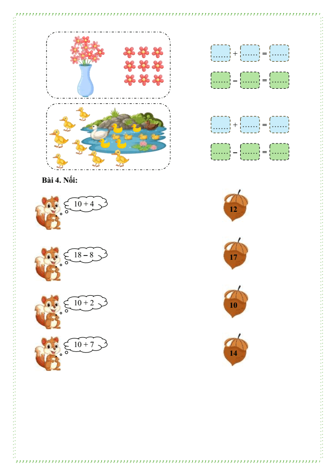 Bài tập hàng ngày Toán lớp 1 Chân trời Các phép tính dạng 10 + 4, 14 - 4