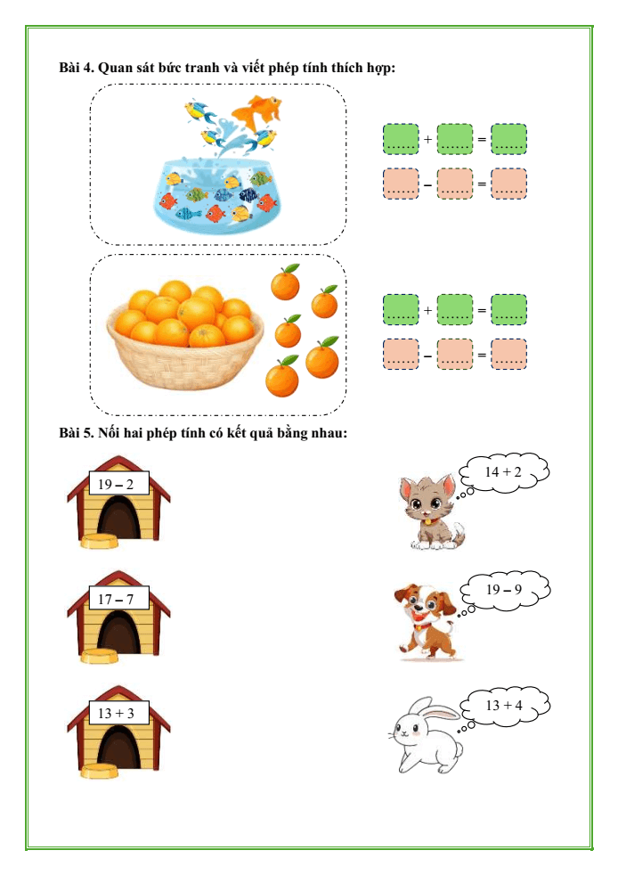 Bài tập hàng ngày Toán lớp 1 Chân trời Các phép tính dạng 12 + 3, 15 - 3