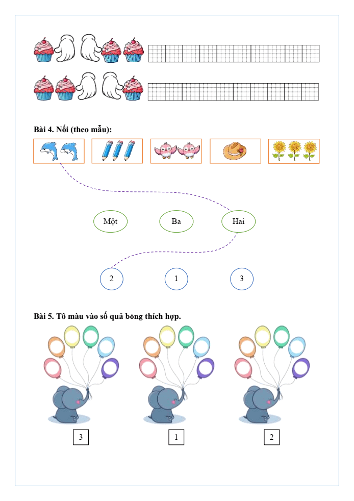 Bài tập hàng ngày Toán lớp 1 Chân trời Các số 1, 2, 3
