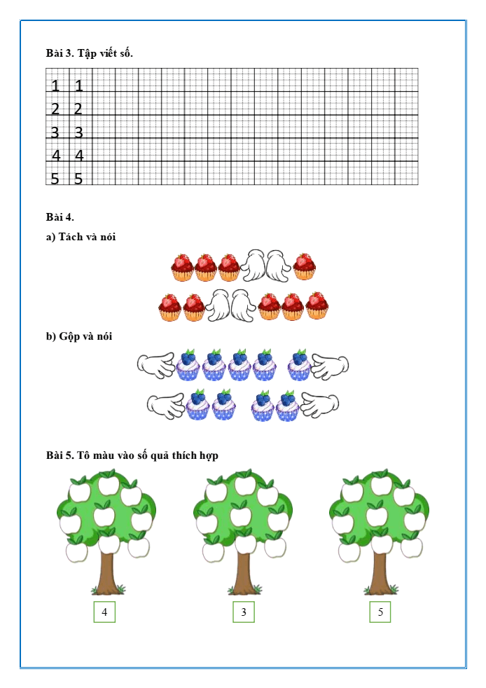 Bài tập hàng ngày Toán lớp 1 Chân trời Các số 4, 5