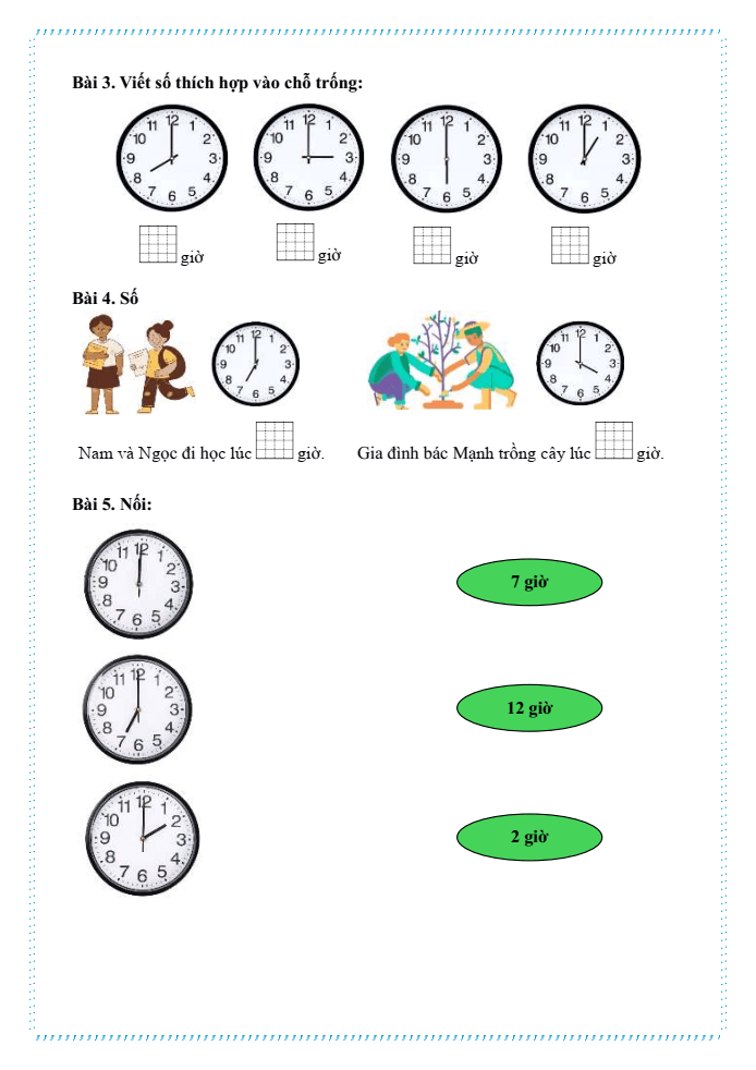 Bài tập hàng ngày Toán lớp 1 Chân trời Chiếc đồng hồ của em