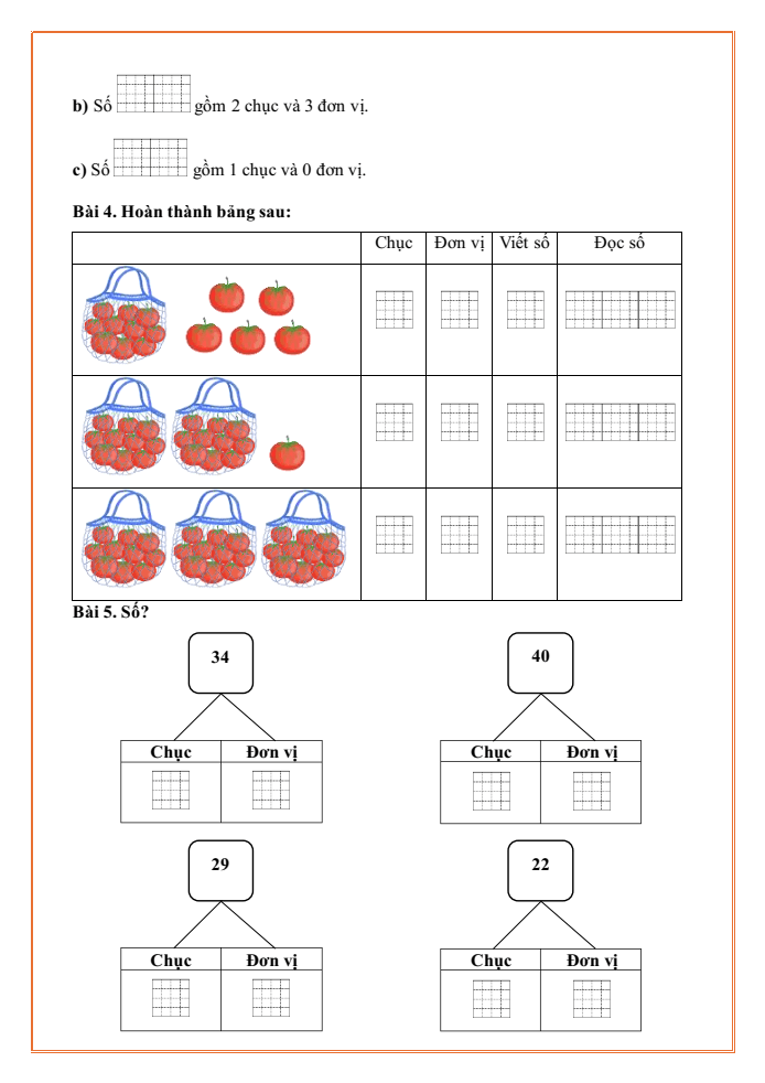 Bài tập hàng ngày Toán lớp 1 Chân trời Chục - Đơn vị