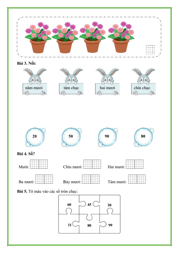 Bài tập hàng ngày Toán lớp 1 Chân trời Chục - Số tròn chục