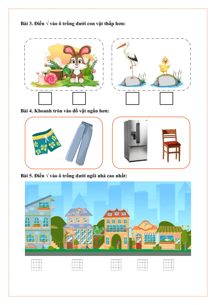 Bài tập hàng ngày Toán lớp 1 Chân trời Độ dài