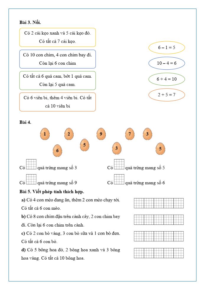 Bài tập hàng ngày Toán lớp 1 Chân trời Ôn tập học kì 1