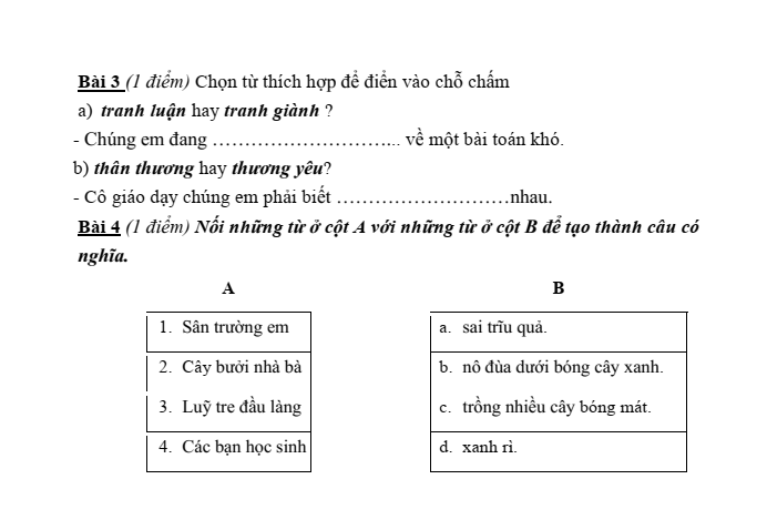 Đề thi Học kì 2 Tiếng Việt lớp 1 năm 2023-2024 trường Tiểu học Long Biên (Hà Nội)