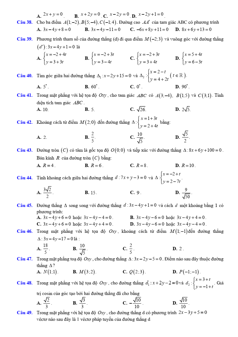 Đề cương ôn tập Giữa kì 2 Toán 10 trường THPT Hoàng Văn Thụ (Hà Nội) năm 2025-2026