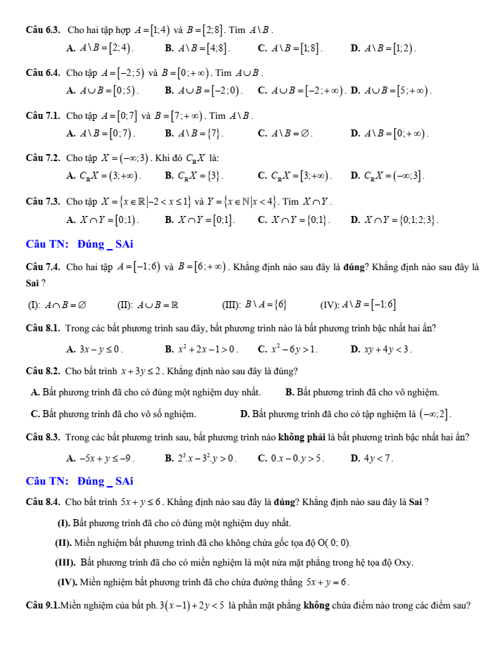 Đề cương ôn tập Giữa kì 1 Toán 10 trường THPT Đức Trọng năm 2025-2026