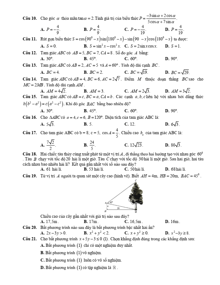 Đề cương ôn tập Giữa kì 1 Toán 10 trường THPT Hoàng Văn Thụ năm 2025-2026