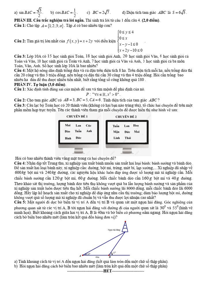 Đề cương ôn tập Giữa kì 1 Toán 10 trường THPT Hướng Hóa năm 2025-2026