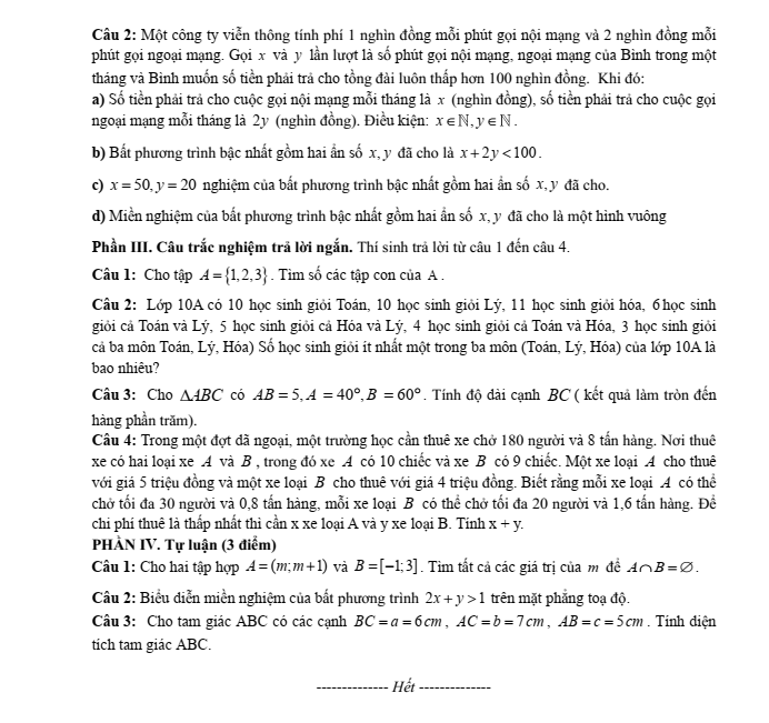 Đề cương ôn tập Giữa kì 1 Toán 10 trường THPT Sơn Động số 3 năm 2025-2026