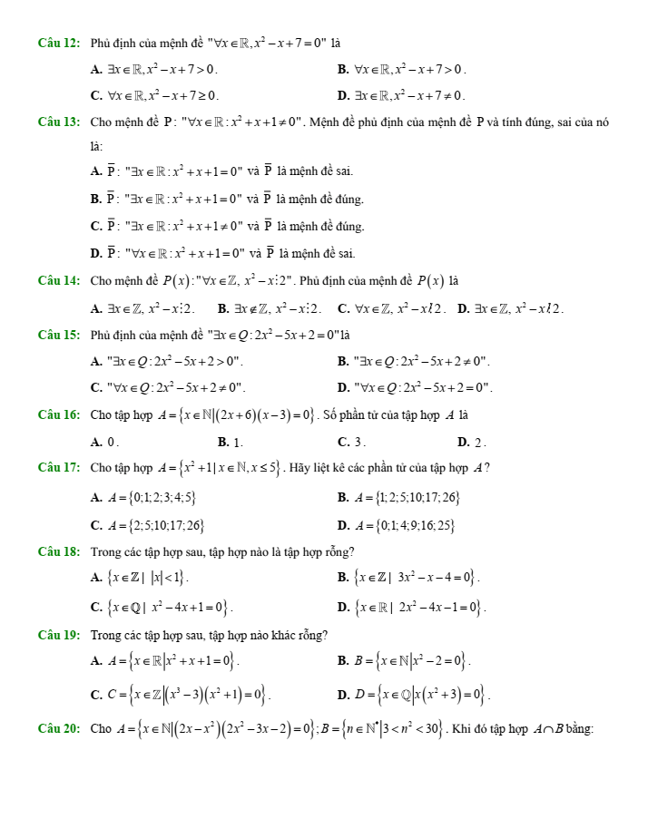 Đề cương ôn tập Giữa kì 1 Toán 10 trường THPT Trần Phú – Hoàn Kiếm năm 2025-2026