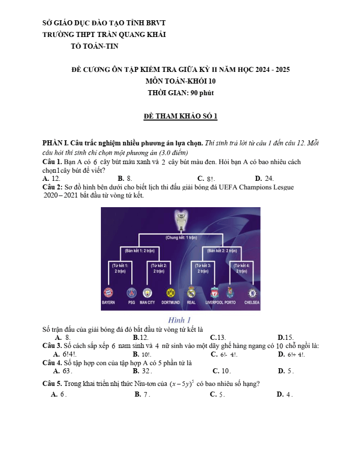 Đề cương ôn tập Giữa kì 2 Toán 10 trường THPT Trần Quang Khải năm 2024-2025