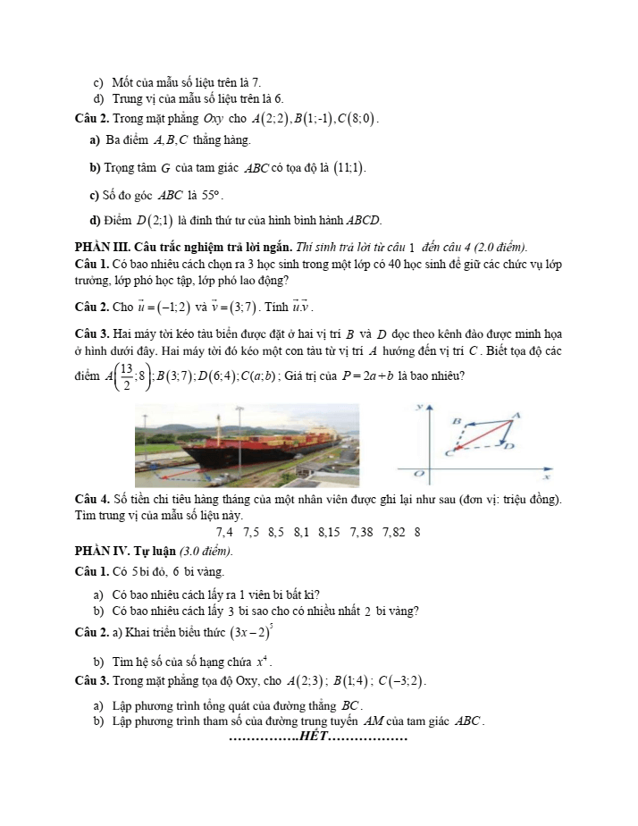 Đề cương ôn tập Giữa kì 2 Toán 10 trường THPT Trần Quang Khải năm 2024-2025