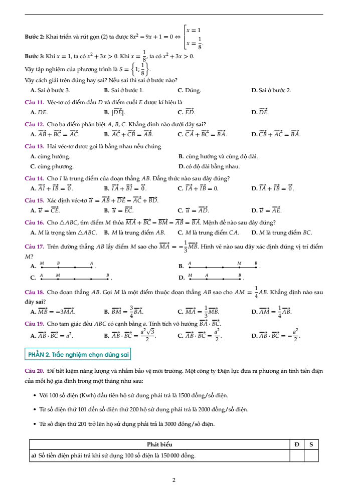 Đề cương ôn tập Học kì 1 Toán 10 trường THPT Bắc Thăng Long năm 2024-2025