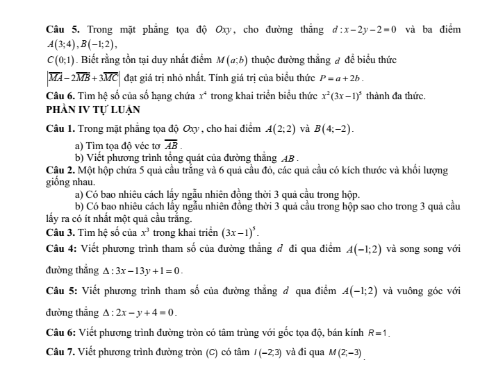 Đề cương ôn tập Học kì 2 Toán 10 trường THPT Sơn Động số 3 năm 2024-2025