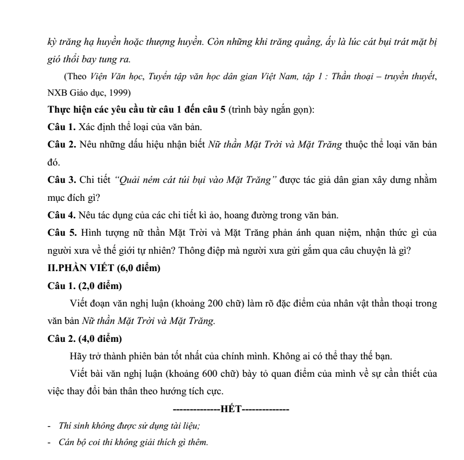 Đề thi Giữa kì 1 Văn 10 năm 2023-2024 trường THPT Nguyễn Văn Cừ (Bắc Ninh)