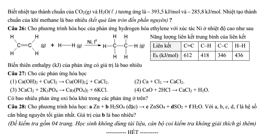 Đề thi Giữa kì 2 Hóa học 10 năm 2023-2024 trường THCS&THPT Nguyễn Siêu (Hà Nội)