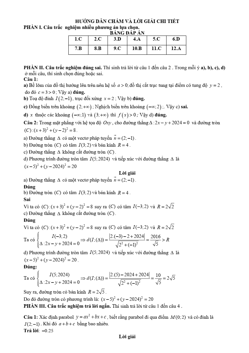 Đề thi Giữa kì 2 Toán 10 sở GD&ĐT Thanh Hóa năm 2024-2025