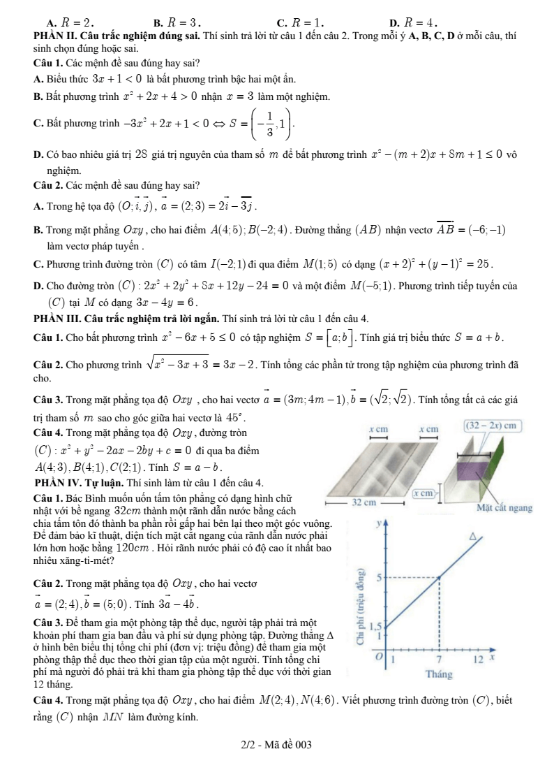 Đề thi Giữa kì 2 Toán 10 trường Hà Long (Long An) năm 2024-2025