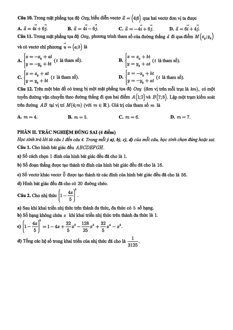 Đề thi Giữa kì 2 Toán 10 trường THPT Bình Thủy (Cần Thơ) năm 2025-2026