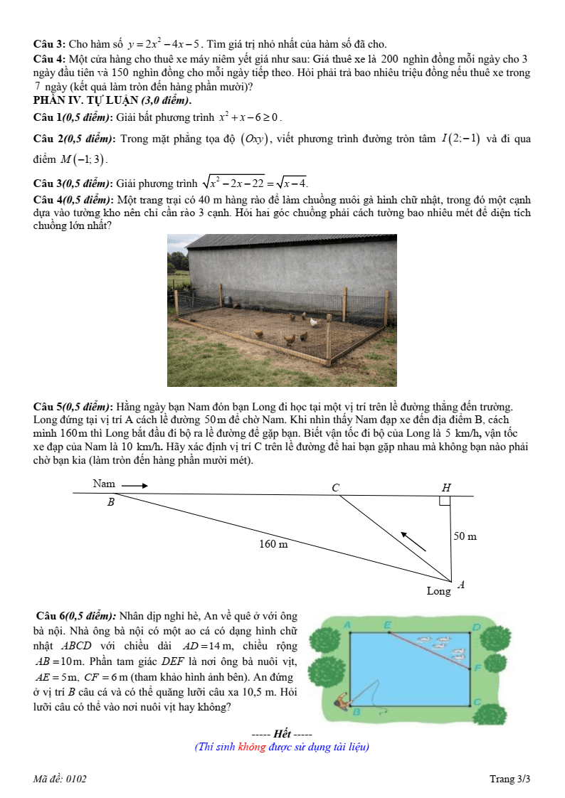 Đề thi Giữa kì 2 Toán 10 trường THPT Hướng Hóa (Quảng Trị) năm 2025-2026