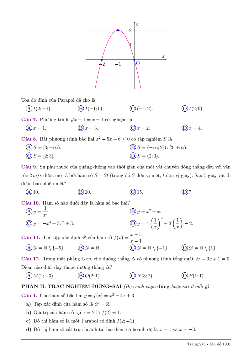 Đề thi Giữa kì 2 Toán 10 trường THPT Lê Quý Đôn (Quảng Ngãi) năm 2025-2026