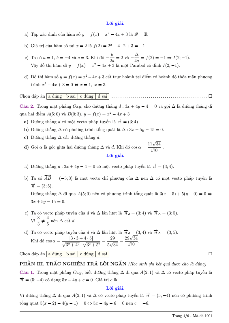Đề thi Giữa kì 2 Toán 10 trường THPT Lê Quý Đôn (Quảng Ngãi) năm 2025-2026